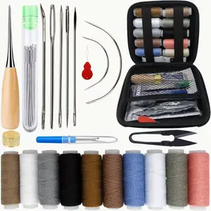 Upholstery Repair Sewing Kit: 47 Pieces Heavy Duty Sewing Kit With Sewing Awl, Seam Ripper, Leather Hand Sewing Stitching Needles, Sewing Thread For Car, Sofa, Backpack, Shoe