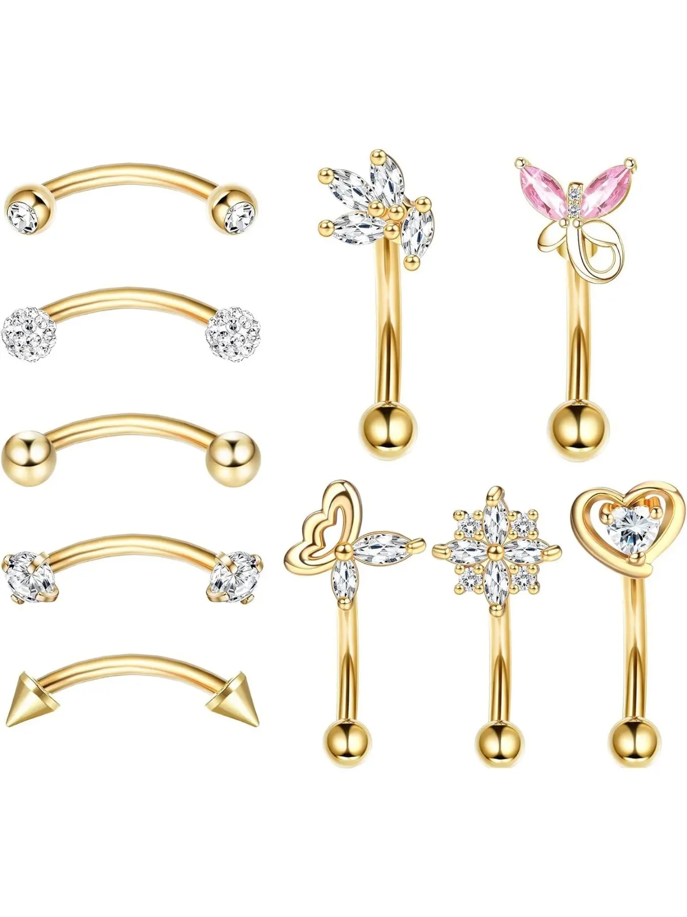 10 Pcs 16G Rook Daith Earrings Stainless Steel Belly Button Piercing Lip Ring Helix Cartilage Piercing Cartilage for Women CZ Body Piercing Curved Barbell Eyebrow Rings 8mm Piercing Jewelry Set Navel Ring