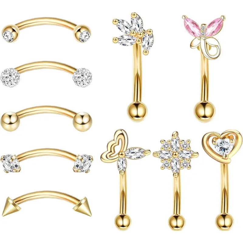 10 Pcs 16G Rook Daith Earrings Stainless Steel Belly Button Piercing Lip Ring Helix Cartilage Piercing Cartilage for Women CZ Body Piercing Curved Barbell Eyebrow Rings 8mm Piercing Jewelry Set Navel Ring Pierce