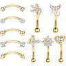 10 Pcs 16G Rook Daith Earrings Stainless Steel Belly Button Piercing Lip Ring Helix Cartilage Piercing Cartilage for Women CZ Body Piercing Curved Barbell Eyebrow Rings 8mm Piercing Jewelry Set Navel Ring Pierce