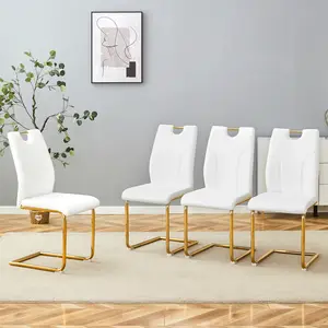 Modern Dining Chairs Set of 4 with Arched Gold Metal Legs & PU Faux Leather Seat for Dining Room Kitchen Restaurant Hotel