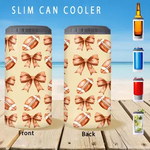 1pc/12oz/350ml,Slim Can Cooler,Insulators,Doucle-Walled Stainless Steel Insulated Slim Cans,2-in-1 Insulated Can Cooler Cup,Drinkware,Football Bow Tie Design Ideal Choice For Holiday Gifts,Father's Day Gifts,Mother's Day Gifts,Valentine's Day Gifts