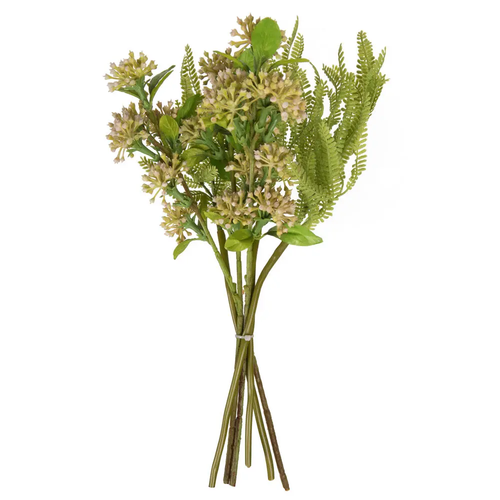 212 MAIN 14 in. Decorative Plastic Artificial Wild Berry, Green Ferns & Fruit Bundle - Mustard Yellow, 2 Ornaments Per Bag, 2-Piece Set, Botanical Flower Arrangement Artificial Plants, Everyday Home Decor, Two Piece Set, Plant Decor