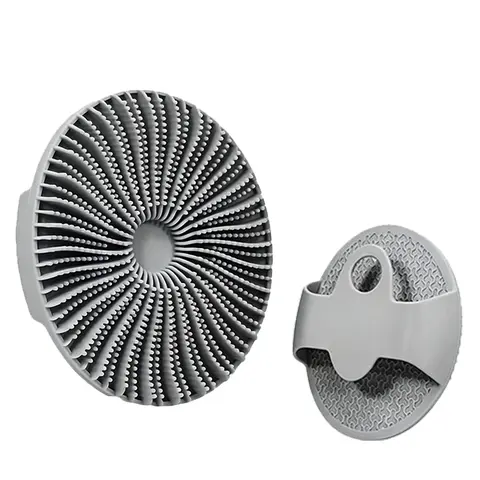 Matte Black Soft Silicone Body Bath Brush - Flexible Round Long/Short Shower Scrubber for Exfoliation, Skin Massage, Deep Cleaning, Oily/Bumpy Skin, Mold-Free Watertight Handheld Bathroom Accessory for Men & Women