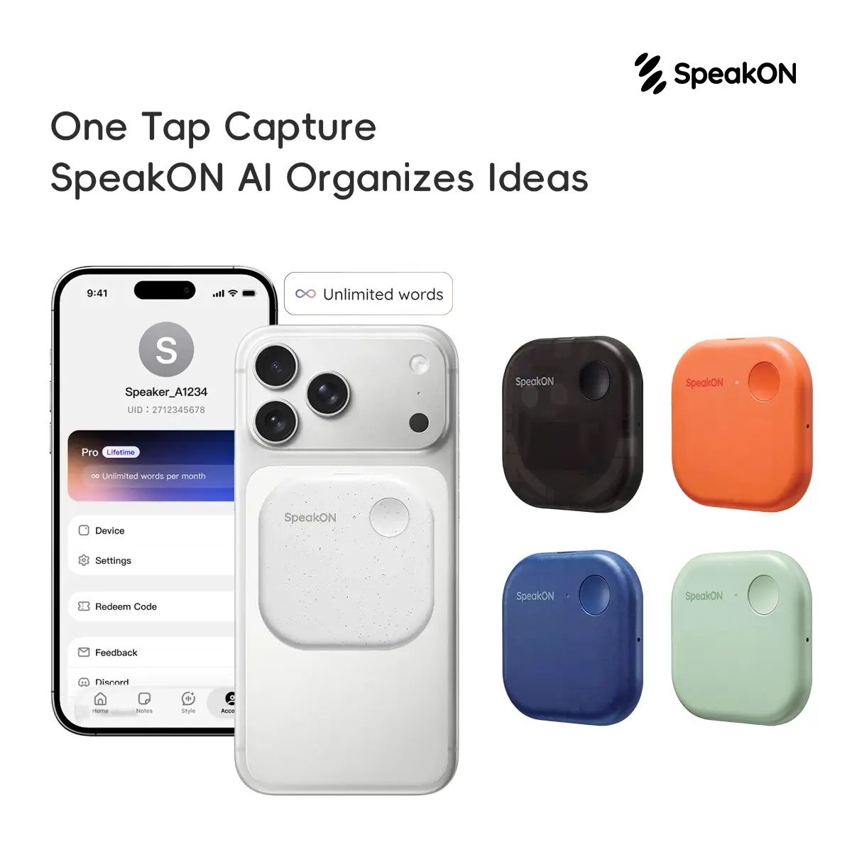 SpeakON AI Magnetic Portable Voice Recorder, One Tap Physical AI Button Captures Spontaneous Speech, AI Transcription & Auto Summary,Multi-Language Translation Rewrite Voice Notes Into Polished Writing Snippets With Multiple Tones, Perfect As Gift