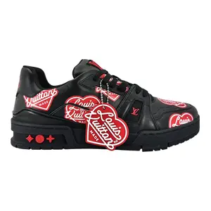 Louis Vuitton LV Trainer Low Nigo Collaboration Casual Sneaker, Black Red LV MADE Men's Casual Footwear Shoe