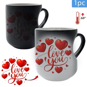 Heart-Shaped Magic Color Changing Ceramic Coffee Mug with Black Heart Design - Thermosensitive from Hot to Cold Drinks, Perfect Mother'S Day or Holiday Gift, White with Red Hearts, Reusable, Hand Wash Only, Washable
