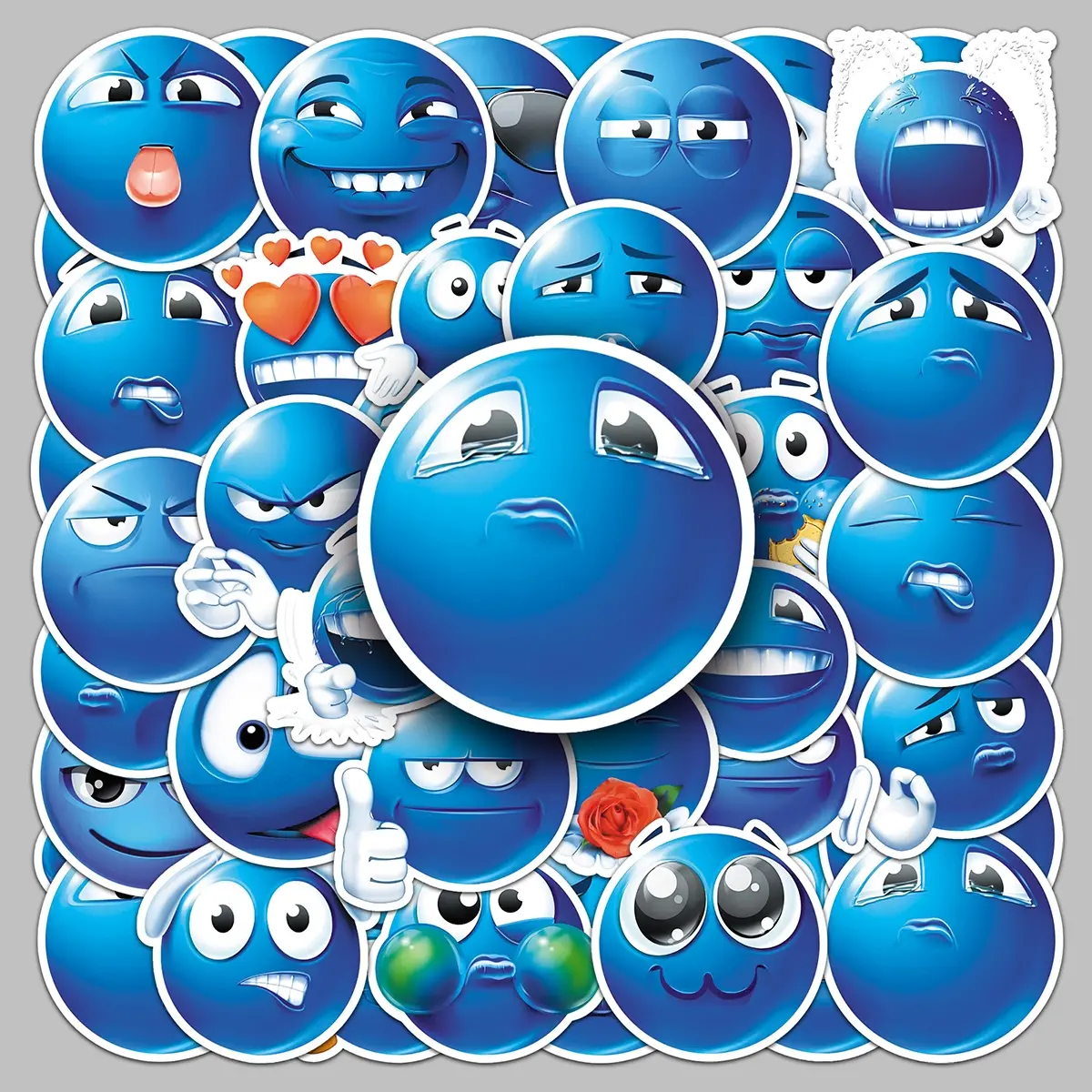 50pcs small blue bean cute funny creative cartoon stickers diy handbook pencil case photo album personality waterproof stickers Self Adhesive Stickers Decorative Stickers Decal Sticker Stickers For Scrapbooking
