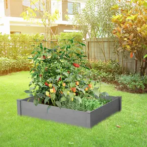 Square Natural Wood Raised Garden Bed, 48x48x10in Square-Shape Outdoor Over-Floor Planter Box with Tool-Free Assembly