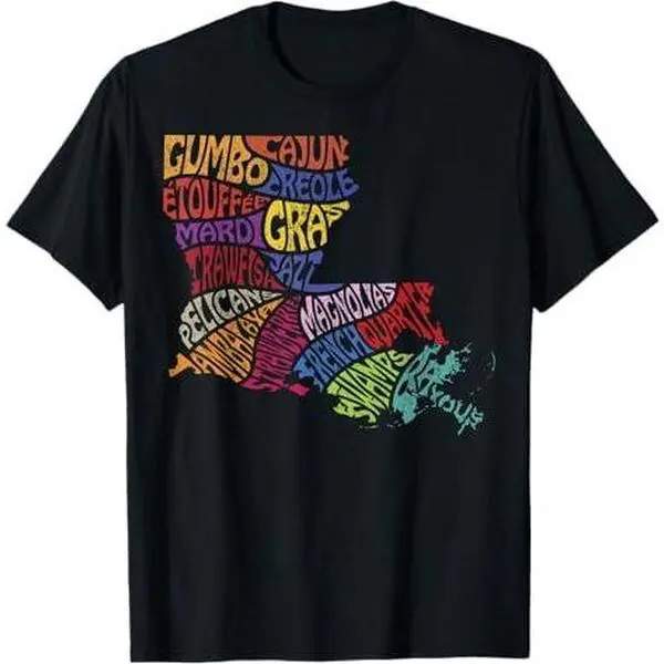 Louisiana State Map Tee Mardi Gras Creole Cajun Culture T-Shirt