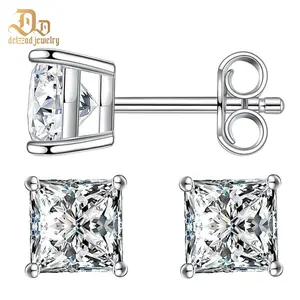 Delzzad 14K Gold-Plated Princess Cut Stud Earrings Lab-Created Moissanite Stud Earring S925 Sterling Silver/Copper Moissanite Jewelry Perfect Birthday Mother’s Day Christmas Gift for Men Women Wedding Set