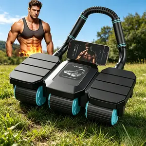 Upgraded Ab Roller Wheel, 6-Wheel Auto-Return Elbow Support, Stable Durable Black PP with Blue Accents, Pain-Free Home Core Fitness Equipment