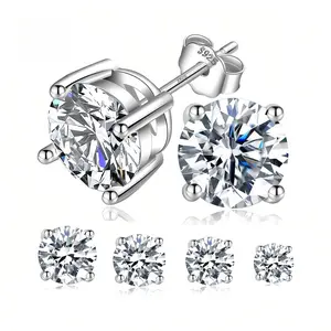 LANDEN 14k Gold-Plated Solitaire Four Prong Earrings Screw Back/Butterfly Back Lab-Created Moissanite Stud Earring S925 Sterling Silver Moissanite Jewelry Perfect Birthday Mother’s Day Christmas Gift for Men Women Wedding Set