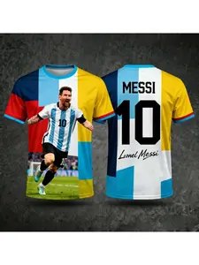 Messi Fashion Football Soccer Jersey Kids' Unisex Summer Daily Outdoor Sports Top Breathable Comfortable Quick-Drying Casual Short-Sleeve T-Shirt