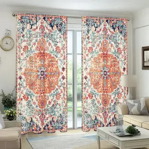 Bohemian Floral Pattern Curtain, 2 Counts/set Retro Style Door Curtain, Window Curtain for Home Living Room Bedroom Study Room Coffee Shop Decor