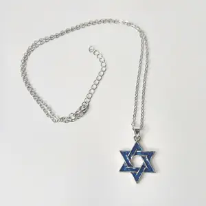 #226 Blue Glitter Star of David Necklace 18 inch with 2 inch Extender- Casual Hanukkah Religious Jewish Jewelry