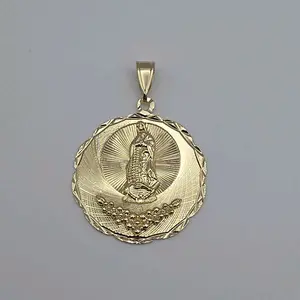 Virgin Mary beautiful pendant fancy design with flower's gold-plated round NO CHAIN