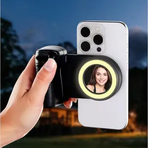 Magnetic Selfie Ring Light, Snap Grip with Detachable Bluetooth-compatible Remote Control for iPhone, Rechargeable LED Fill Light, Smartphone Camera Handle with 1/4 thread, Photo Shooting Acccessories Compatible with Magsafe, Led Selfie Accessories