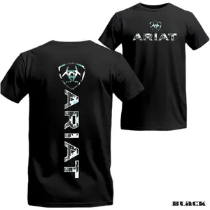 Ariat Black T-shirt - Geometric Southwestern Logo Design, 100% Cotton for Men & Women, Breathable Fabric, Summer Wear, Crewneck Casual Tops