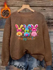 Women's Easter Bunny Faux Fur Sweater, Casual Round Neck Pullover, Fitted, Animal Print, Fall & Winter Fashion, Comfortable Fit
