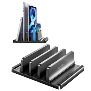 Vaydeer 3-Slot Vertical Computer Stand - Premium ABS Plastic 5-in-1 Adjustable Space-Saving Desk Organizer for Laptops Compatible with Popular Models