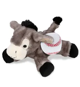 SUPER SOFT PLUSH - LYING GREY DONKEY WITH BASEBALL PLUSH