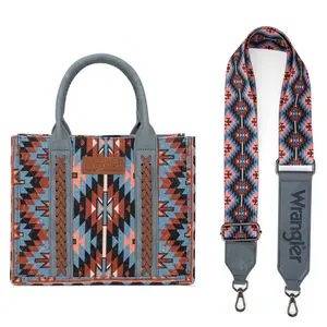 Wrangler Aztec Medium Tote Bag with Guitar Strap Boho Style Western Print Top Handle & Crossbody Adjustable Strap Functional for Work Shopping