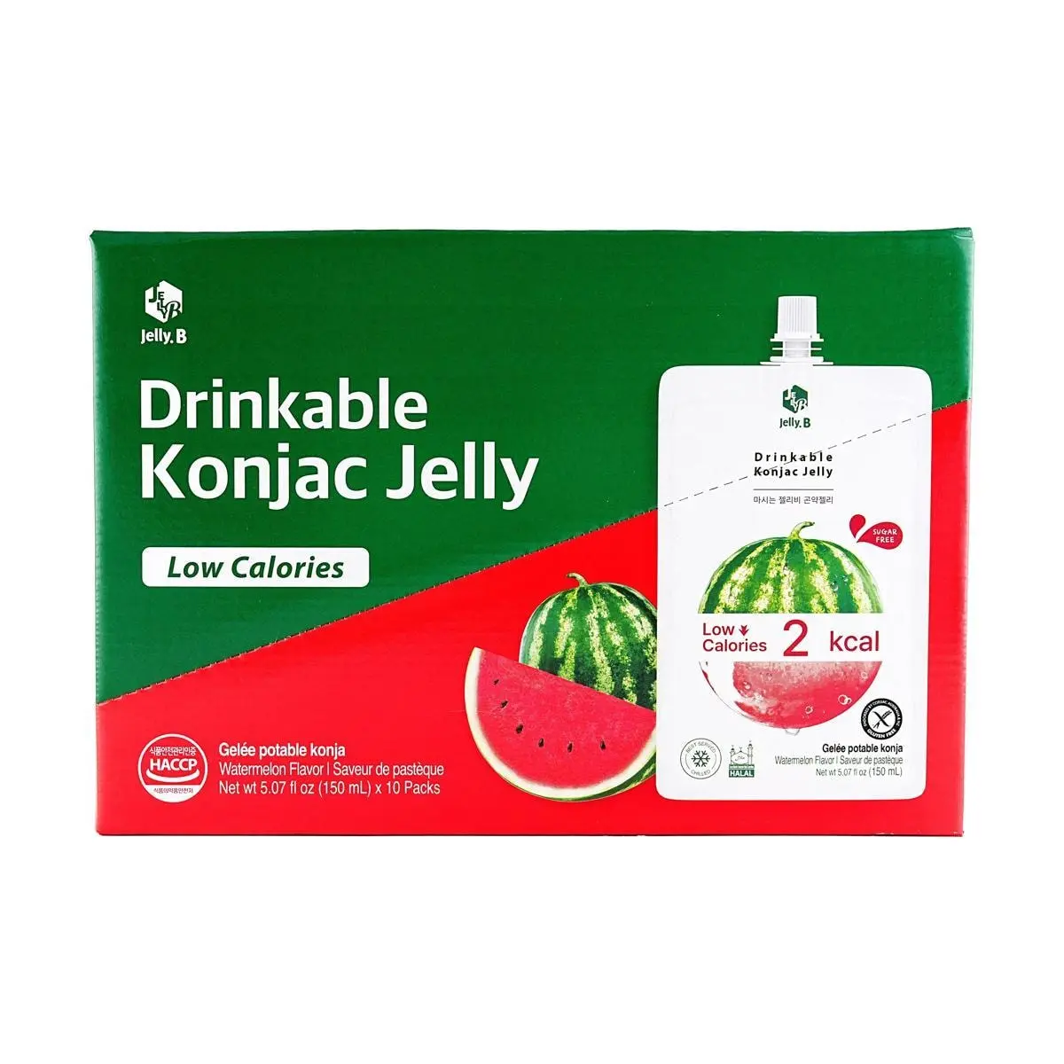 Korean Jelly.B Konjac Jelly Watermelon Flavor - 10 Pack | Low-Calorie, Vegan Snack