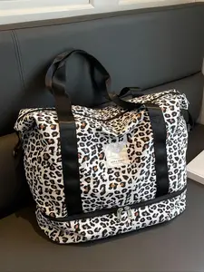 Leopard Print Large Capacity Travel Bag, Lightweight Short-distance Travel Bag, Multi-functional Suitcase Shoulder Bag for Women & Men