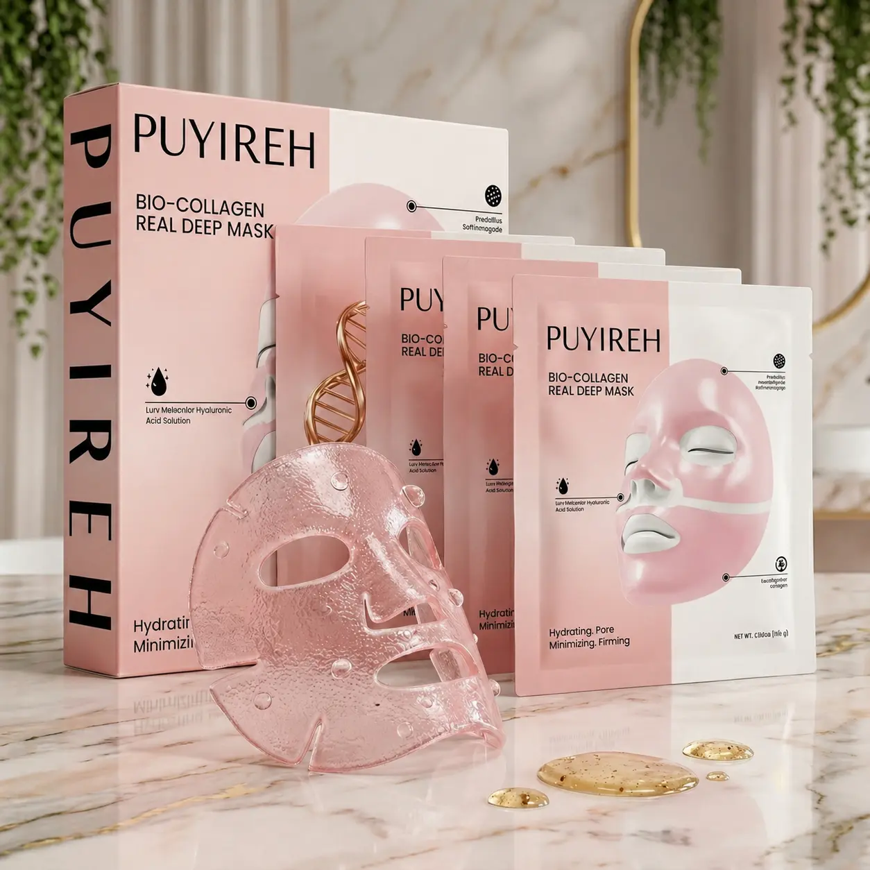Bio Collagen Deep Overnight Hydrogel Sheet Face Masks - Collagen-Based, Fermentation (Galactomyces) , with Niacinamide, Hyaluronic Acid, Hydrating for Adults, All Skin Types, Daily Glass Skincare, Collagen-Based Face Masks.