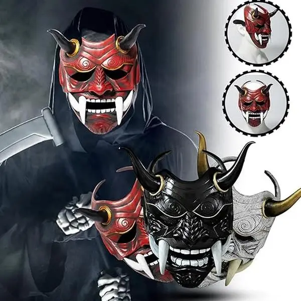 Whimsical Realistic Headpiece 3D Japanese Demon Mask- Inspired by Eastern Lore! ViralTikTok Japanese DemonCosplay Collection! Unleash Your InnerRockstarThisHalloween!