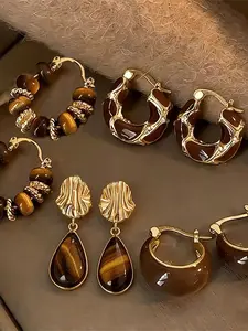 Women's Earring Set, French Style Amber Color Design, Elegant & Unique Jewelry Accessory, Perfect Gift for Her