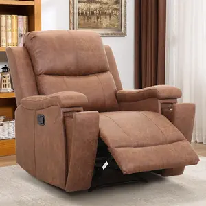 [Springtok Deal]  Ebello Leather Recliner, Classic Traditional Manual Recliner with Padded Arms and Back, Manual Side Sofa with Hidden Cup Holder, Brown
