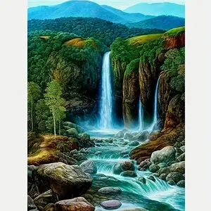1pc Frameless Waterfall Scenery Canvas Print, 30.48x40.64 cm Artistic Wall Decor for Home, Bedroom, Living Room, Bathroom, Office - Nature-Inspired Landscape Poster