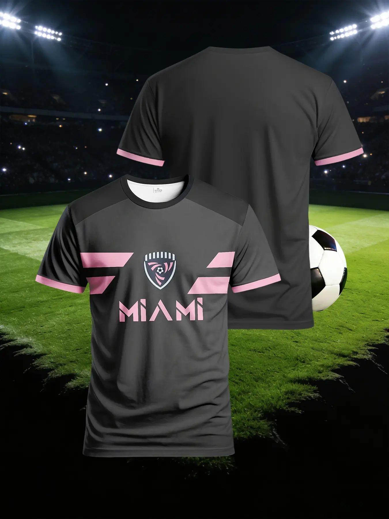 Miami football jerseys, pink-black contrast fan version shirts, black-pink blended trendy football T-shirts, Jersey Tee, exclusive fashion outfits for football fans, Sports Jersey, Soccer Uniform