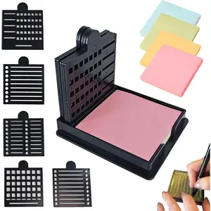2025 New Reusable Black Sticky Note Dispenser Holder with 5 Stencil Templates, Fits 3x3 Inch Sticky Notes, Perfect for To-Do Lists, Home and Office Use