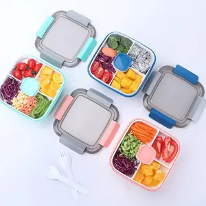 1500ML Plastic Lunch Box with Cutlery, 1 Count Multi Grid Lunch Box with Sauce Cup, Portable Bento Box for Office Worker Student