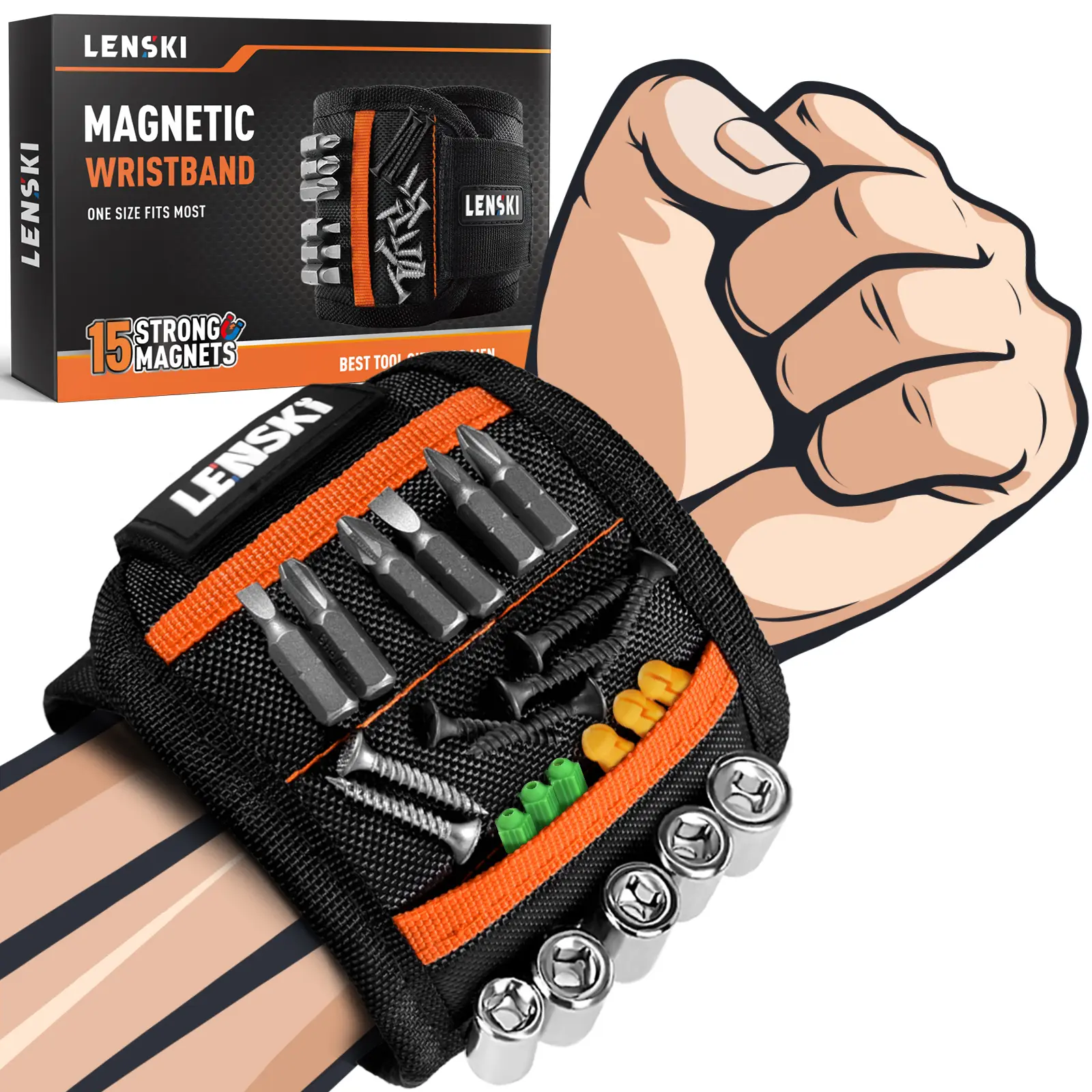 Strong Magnetic Wristband for Men - 15pcs Magnet Tool Holder for Screws & Nails | Cool Gadgets for Mechanic, Dad, Husband Tool Organisers Tool Organizer work accessories