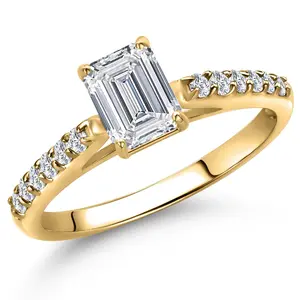 0.88 Cttw IGI Certified Lab Grown Diamond in 10K Yellow Gold Engagement Ring for Women | Emerald Cut Center Diamond 0.70 Ct | D-E Color | VS1-VS2 Clarity