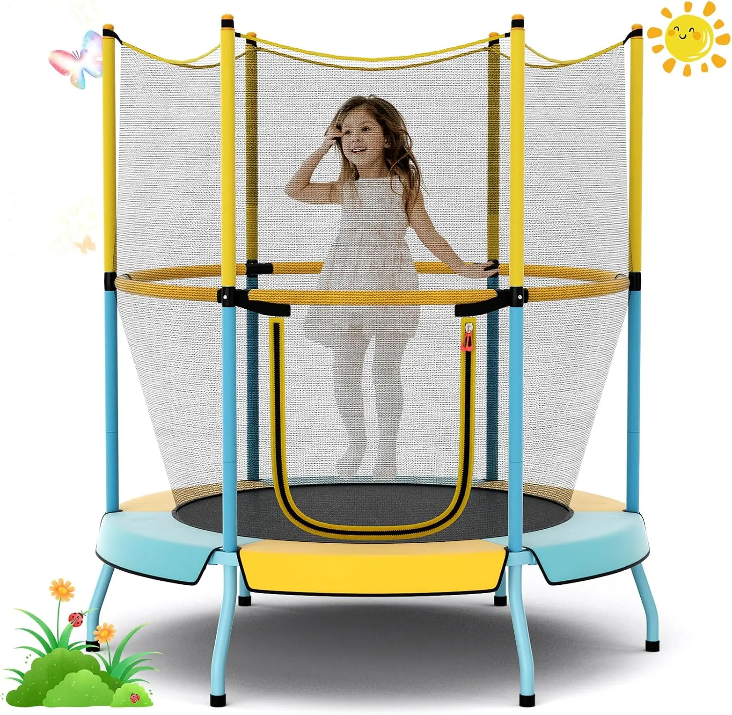 Costzon 48-Inch Indoor Toddler Trampoline for Kids, Mini Rebounder for Bouncing with Safety Enclosure Net, Wear-Resistant and Breathable Mat & High Resilience Bungees