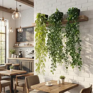 3 Pack Artificial Hanging Vines, UV Resistant Decorative Fake Plants Faux Greenery Eucalyptus Leaves with Pots for Indoor Outdoor Home Garden Wall Wedding Farmhouse Room Shelf Decor