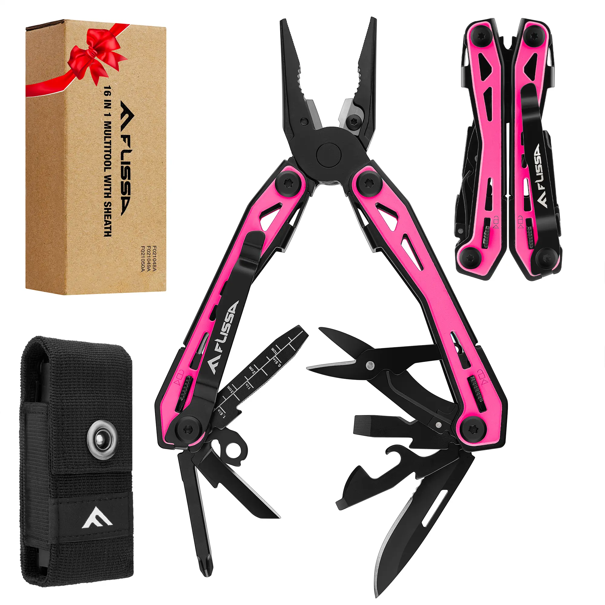 #toolupgrade FLISSA 16-in-1 Multi Tool Pliers, Gifts for Men, Stainless Steel EDC Multitool with Pocket Knife, Belt Clip and Oxford Pouch, for Camping Survival Outdoor Activities