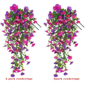 Artificial Hanging Flowers, 2/4 Counts Fake Plants, Plastic Floral Plant with Eucalyptus Leaves, UV Resistant Realistic Hanging Plants for Home Garden Decor, Fruit