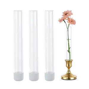 Glass Bud Vase for Flowers: Clear Small Vases for 22mm Candlestick Taper Candle Holders - 5.9" Skinny Table Centerpieces with Silicon Case for Tablescapes, Wedding Gift and Home Decor