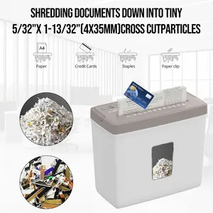 Desktop Shredder P-4 Security 5 Sheets Small Cross-Cut with 2.38-Gallon Basket 4-Mode Durable Fast Jam Proof for Home Office Brown White