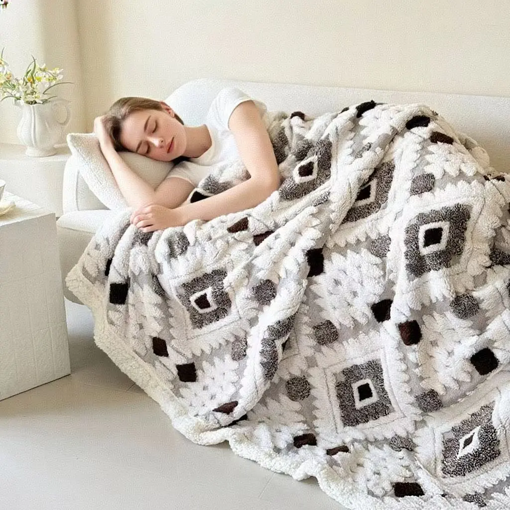 Thick High Gram Weight Blanket, Soft Medium Long Wool Warm Bed Blanket, Cozy Throw Blanket, Suitable for Office, Bedroom, Sofa, Outdoor Travel Camping