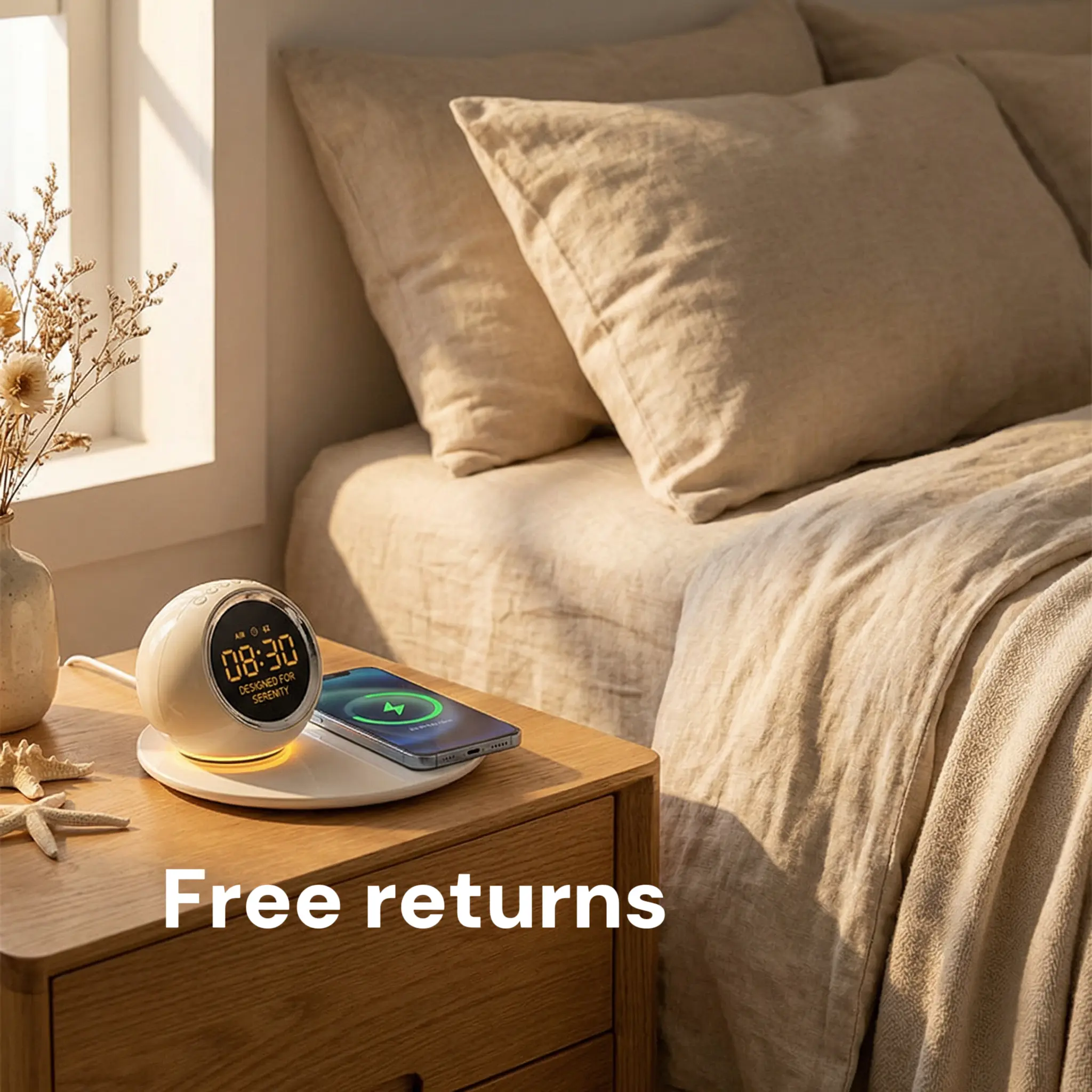 Wireless Charging Digital Alarm Clock Night Light | 15W Fast Charging + Soft Night Light | Desktop/Bedside Creative Gadget | Compact Shape Frees Up Outlet Space And Keeps Bedroom Neat And Functional Every Day.