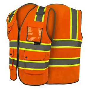 FX High Visibility Reflective Orange safety vest with multiple pockets and a clear ID pocket (True to Size)