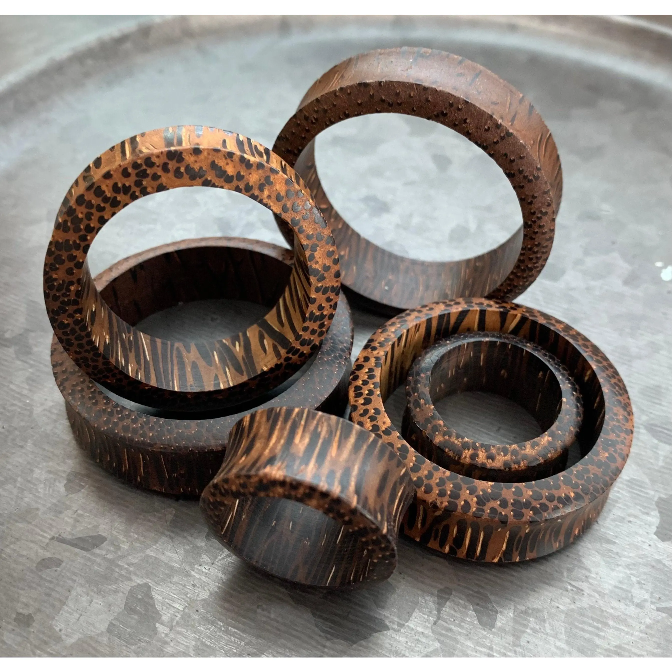 PAIR of Stunning Organic Palm Wood Tunnels / Plugs - Gauges 1" (25mm) thru 52mm (a little over 2")