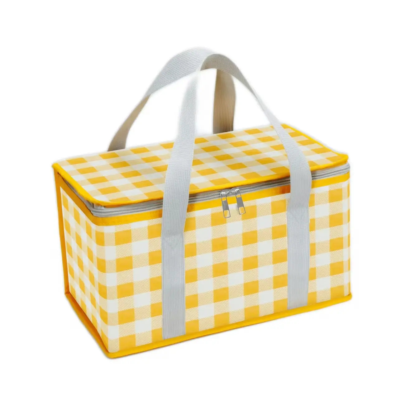 Large Insulated Picnic Bag, Collapsible Cooler Bag, Reusable Cooler Bag, Cooler Lunch Bag, Plaid Design, Easy Clean Foldable Cooler, Durable Handle, Keeps Food Warm Hours, Ideal for Camping Outdoor Adventure